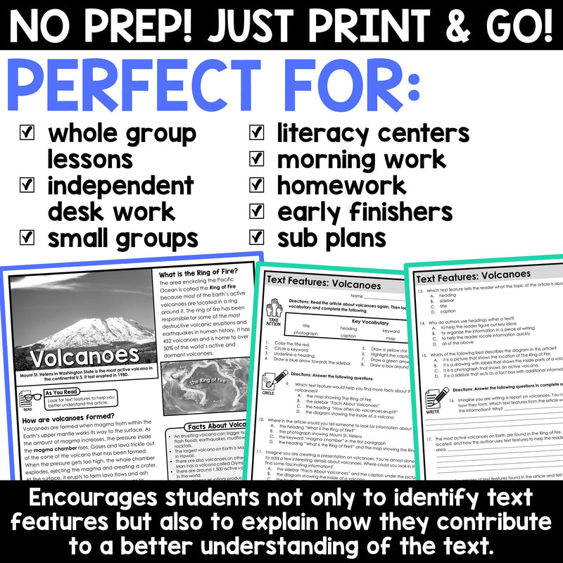 Nonfiction Informational Text Structure Worksheets Anchor Chart Passages 4th 5th