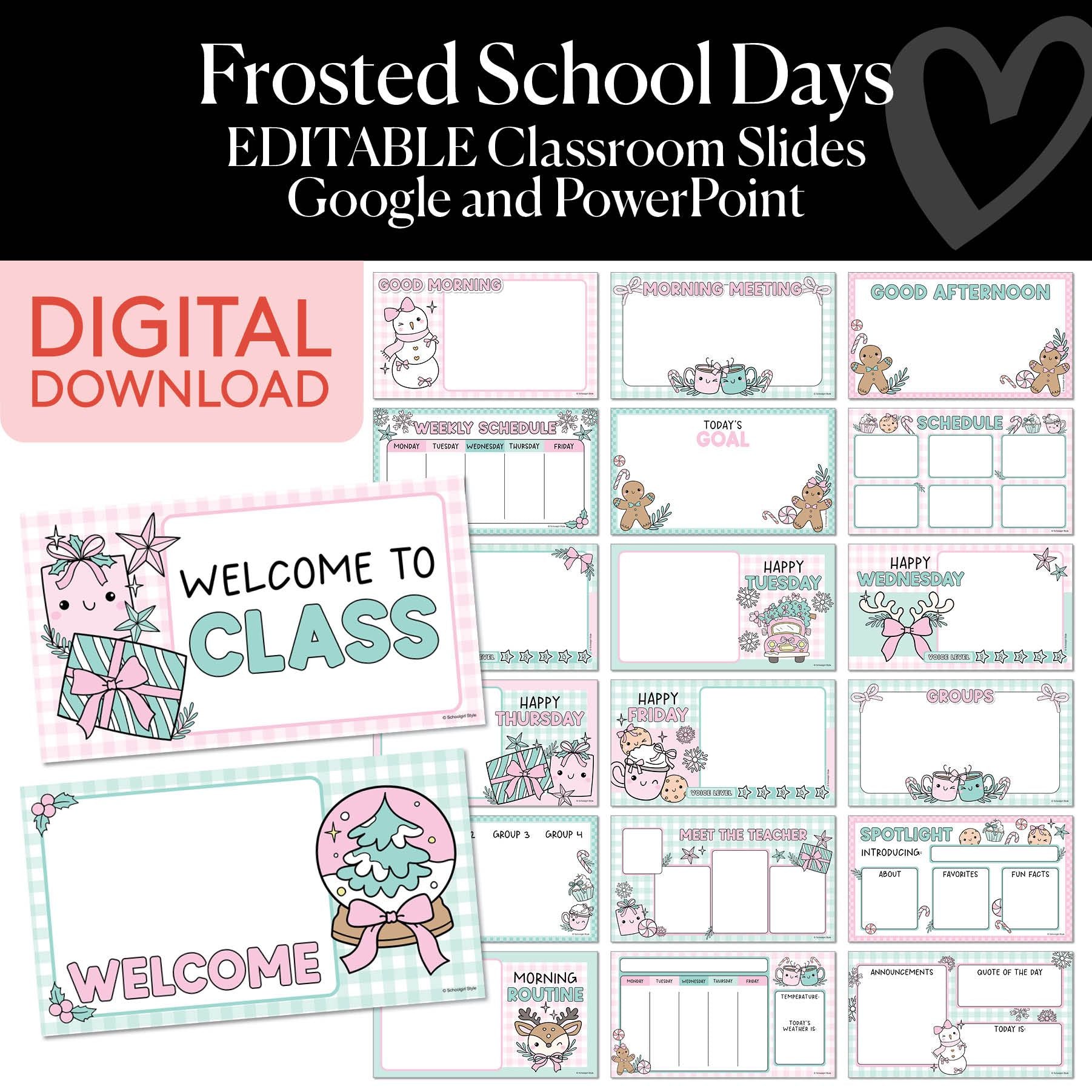 Printable Christmas Editable Google and Powerpoint Classroom Slides | Frosted School Days