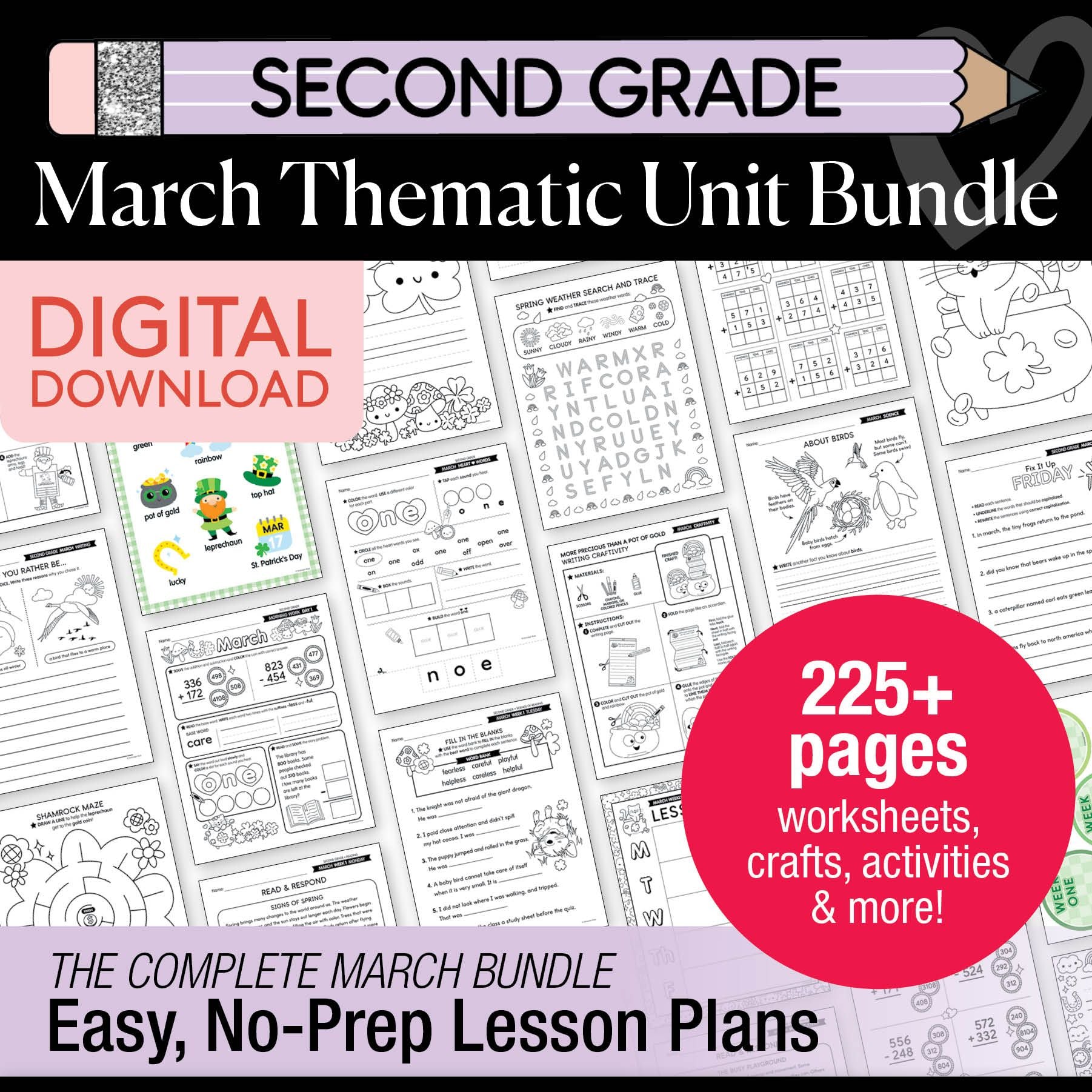 Printable Second Grade March Thematic Unit Bundle