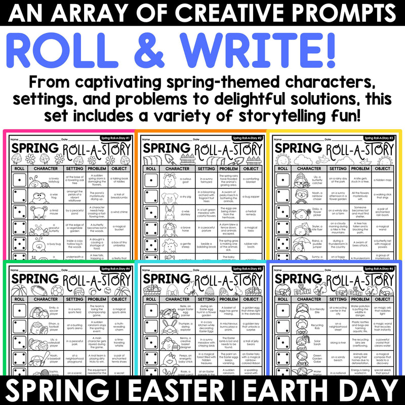 Spring Writing Prompts Roll A Story Roll and Write Activities Easter Earth Day