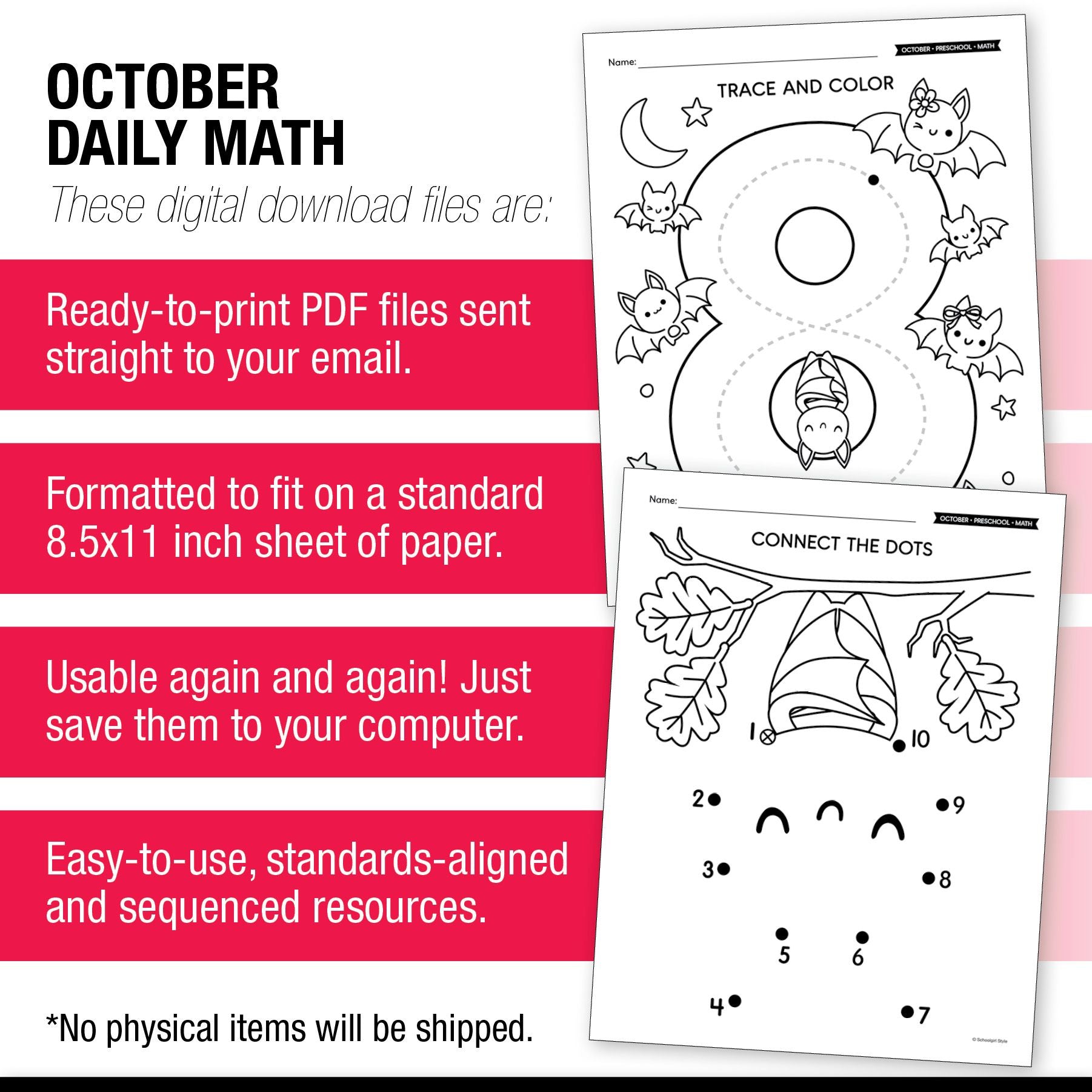Printable Preschool October Daily Math