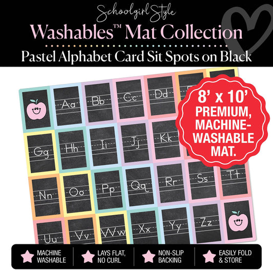 Pastel Alphabet Card Sit Spots on Black Classroom Mat by Schoolgirl Style