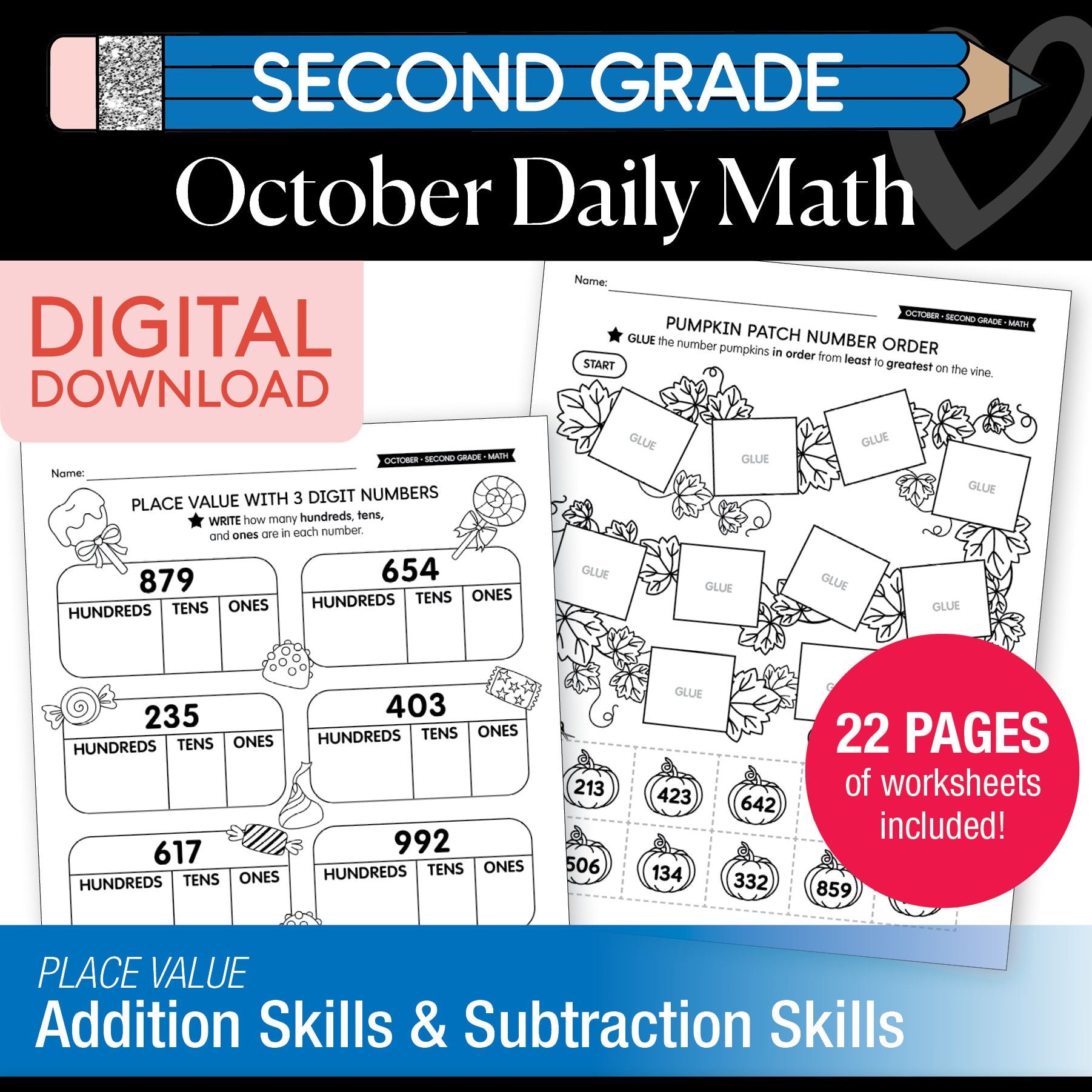 Printable Second Grade October Daily Math Worksheets
