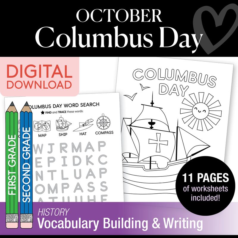 Printable First and Second Grade Columbus Day Worksheets Activities and Coloring Pages