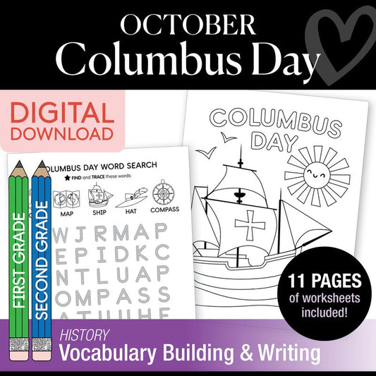 Printable First and Second Grade Columbus Day Worksheets Activities and Coloring Pages