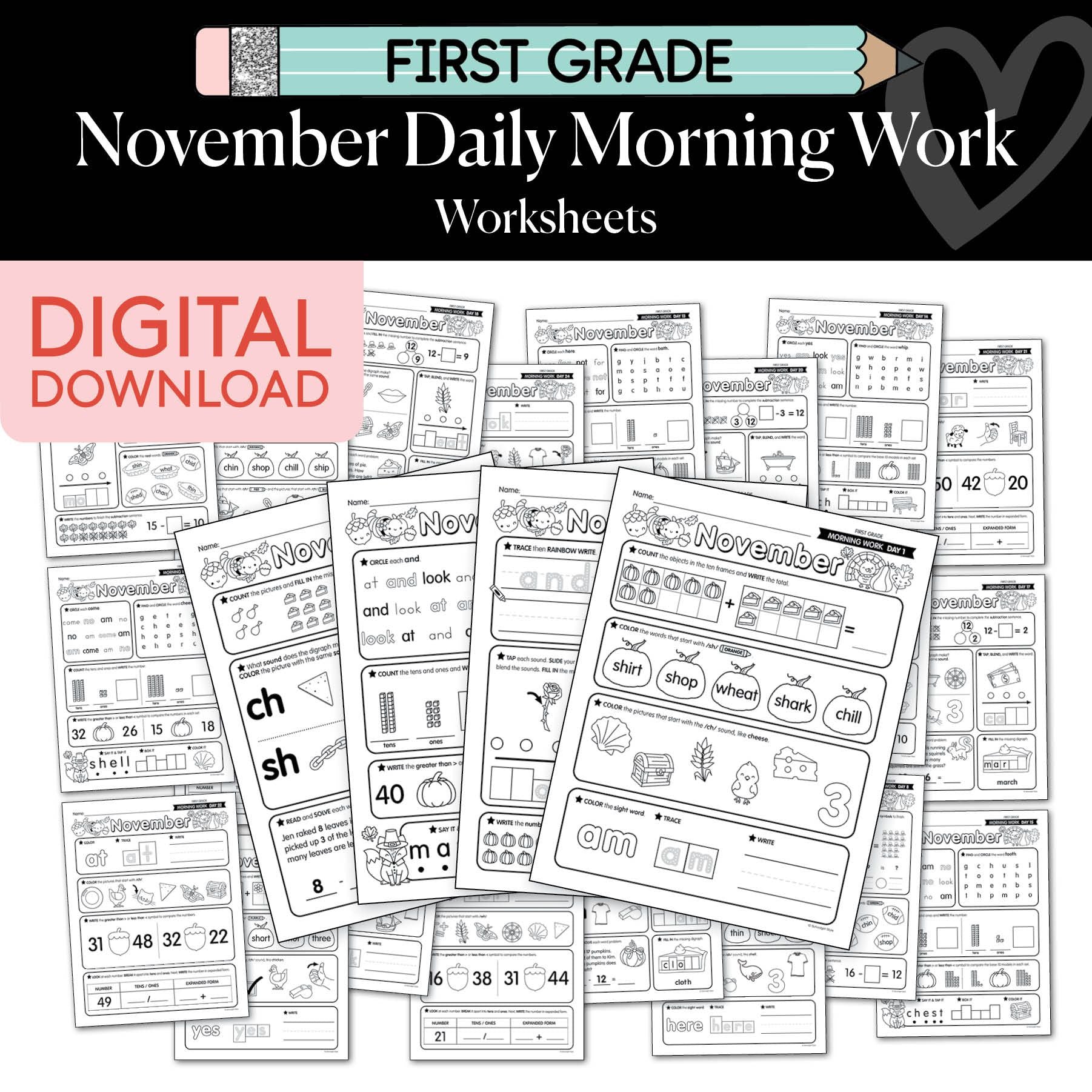Printable First Grade November Daily Morning Work