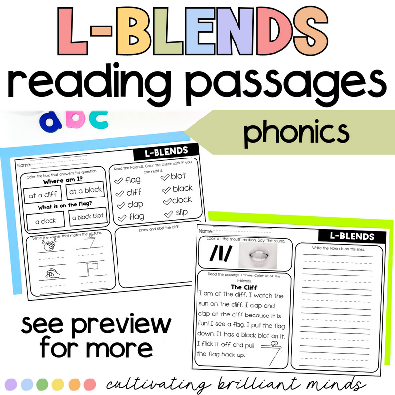 L-Blends Reading Passages | Decodable Passages with Comprehension Questions SoR