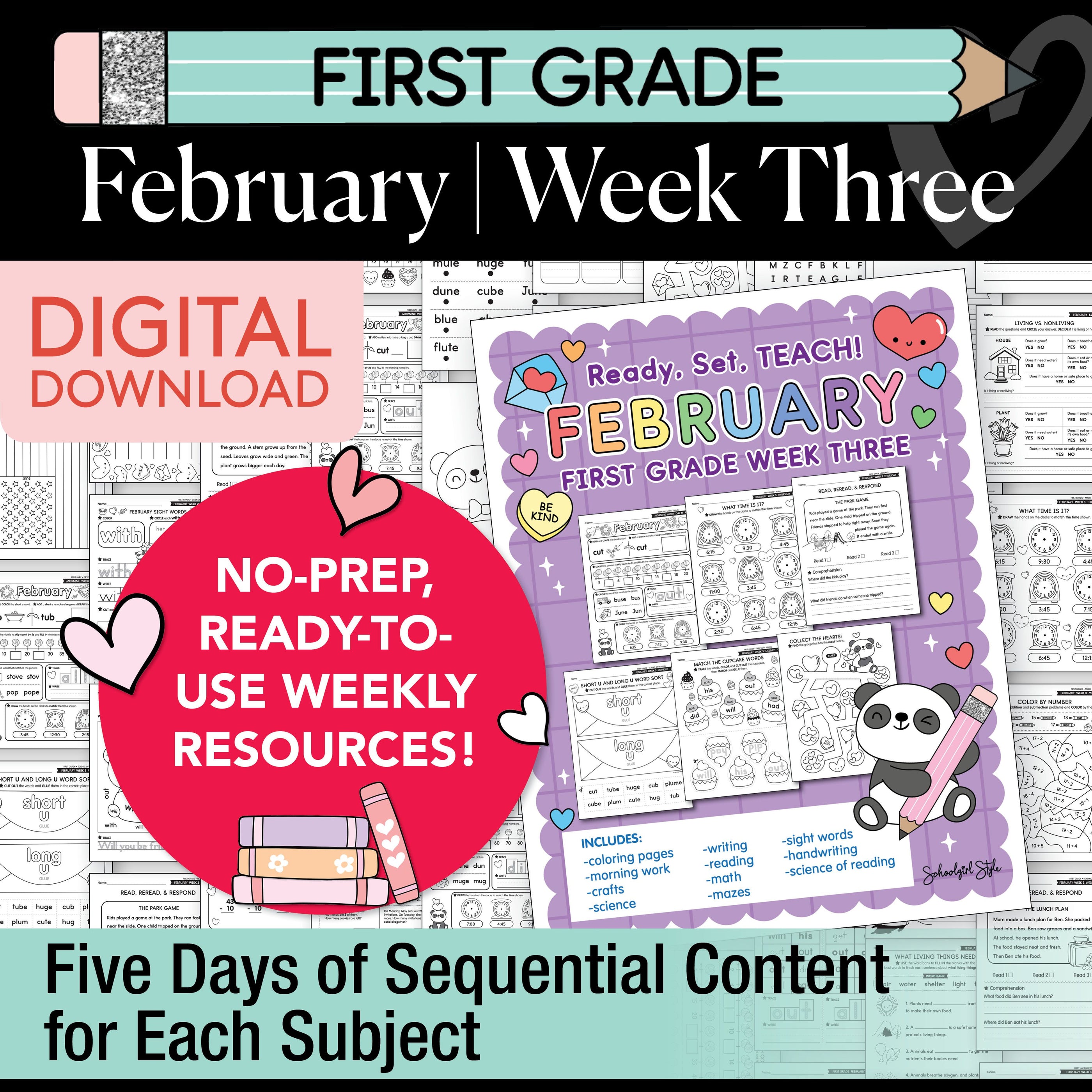 Printable First Grade February Week 3 Resources