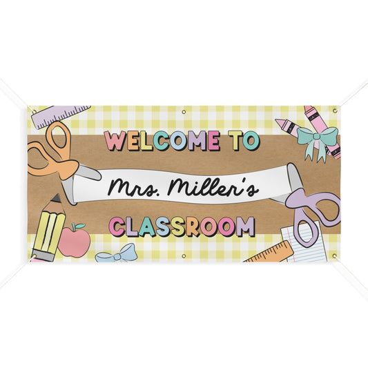 Pastel Yellow Happy Teacher Personalized Classroom Banner | Banner Bar
