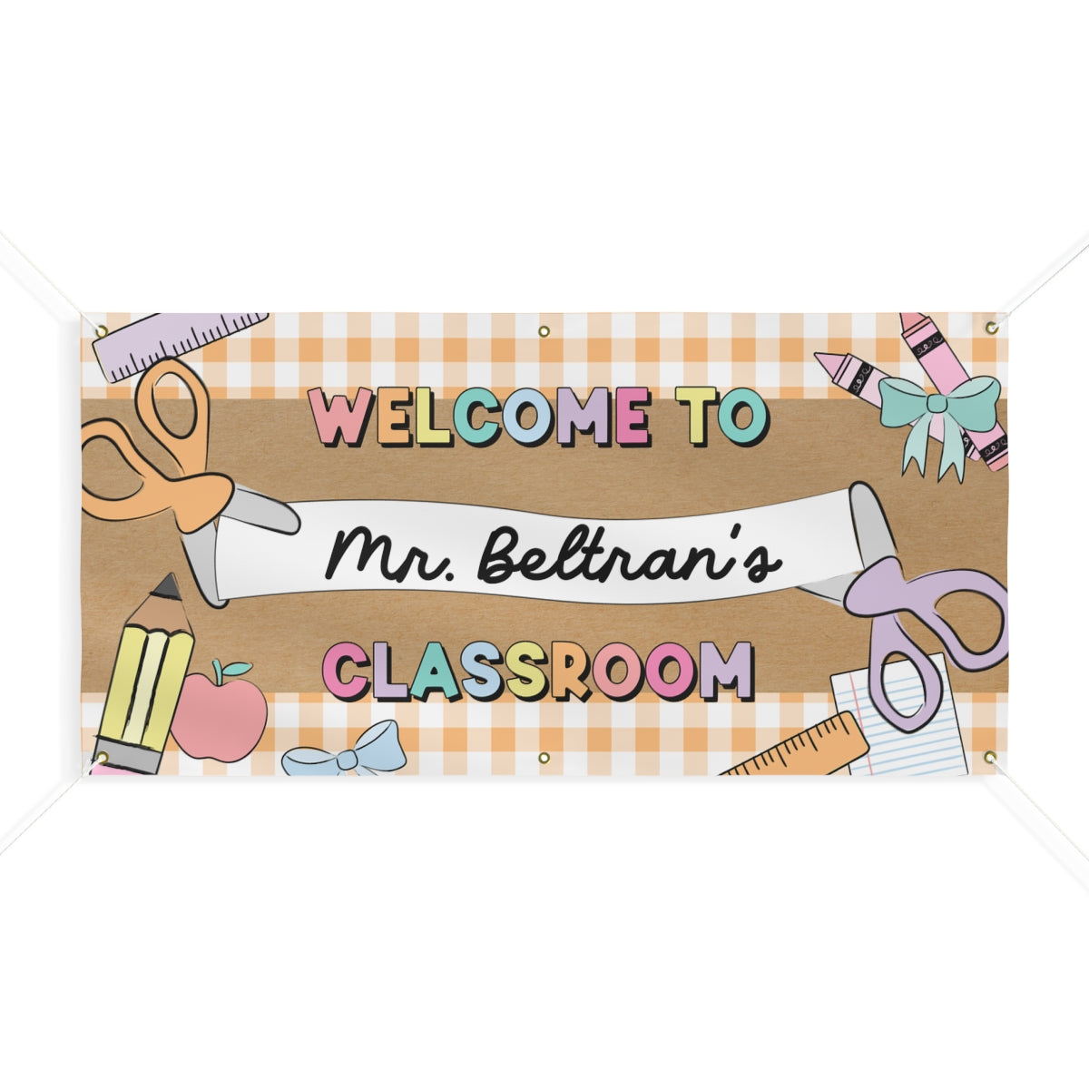 Pastel Orange Happy Teacher Personalized Classroom Banner | Banner Bar