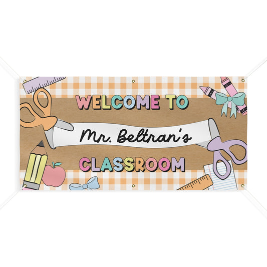 Pastel Orange Happy Teacher Personalized Classroom Banner | Banner Bar