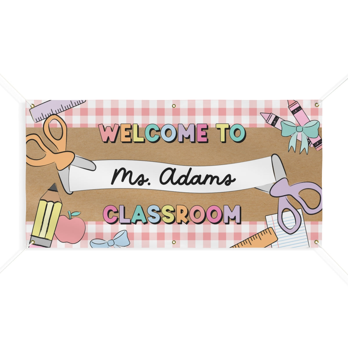 Carnation Pink Happy Teacher Personalized Classroom Banner | Banner Bar