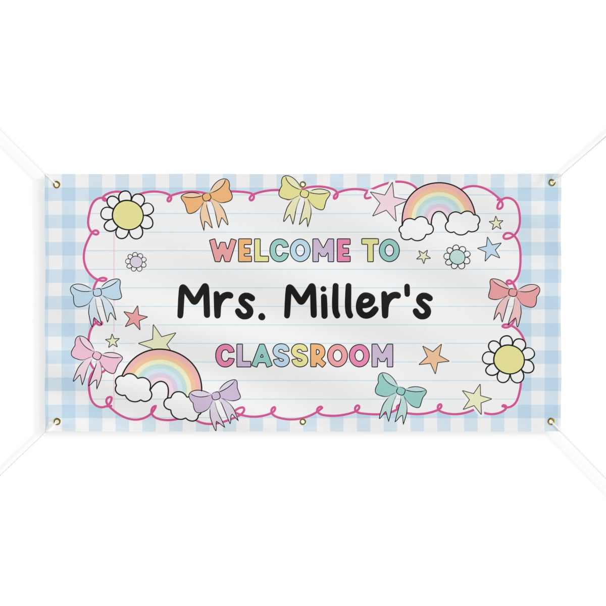 Sticker Book Blue Gingham Personalized Classroom Banner | Banner Bar