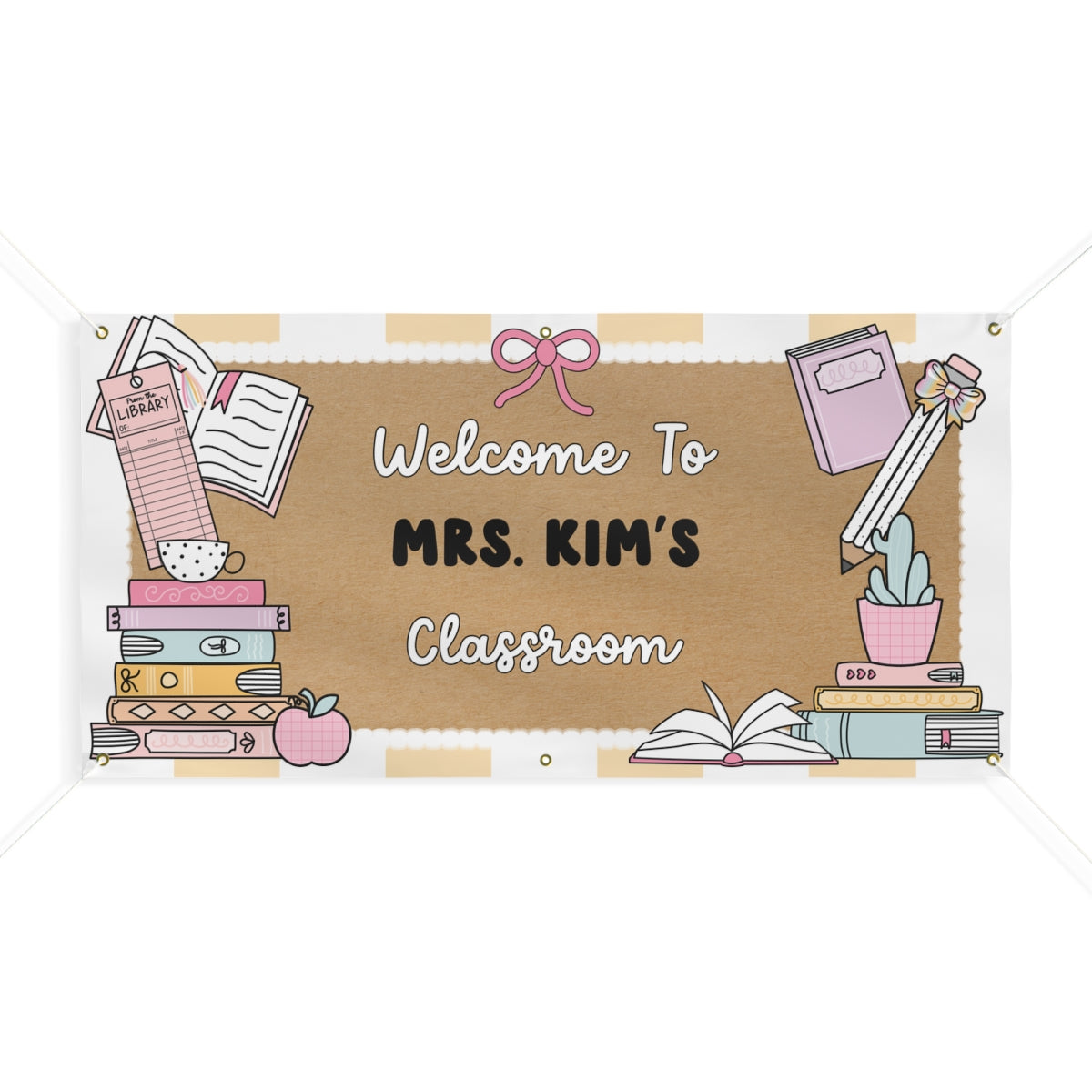 Pastel Pages & Yellow Stripes Personalized Classroom Banner | Banner Bar