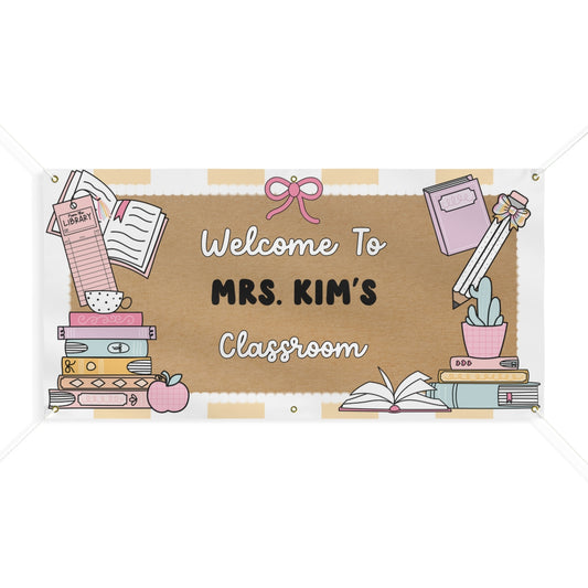 Pastel Pages & Yellow Stripes Personalized Classroom Banner | Banner Bar