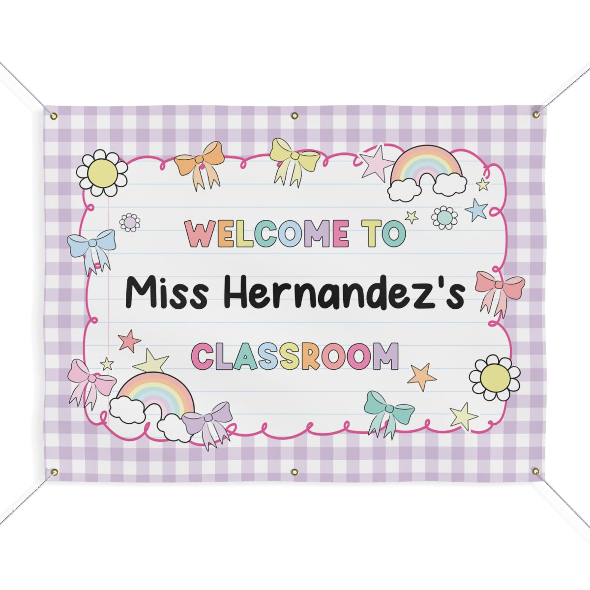 Sticker Book Lavender Gingham Personalized Classroom Banner | Banner Bar
