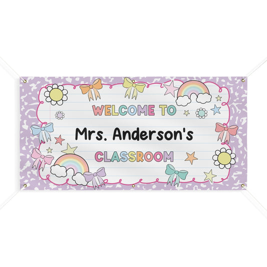 Sticker Book Lavender Composition Personalized Classroom Banner | Banner Bar