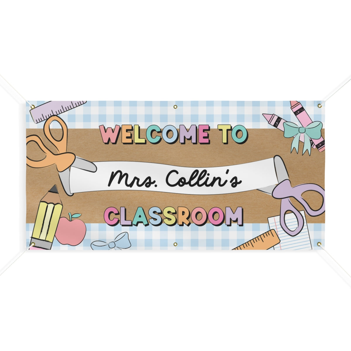 Pastel Blue Happy Teacher Personalized Classroom Banner | Banner Bar