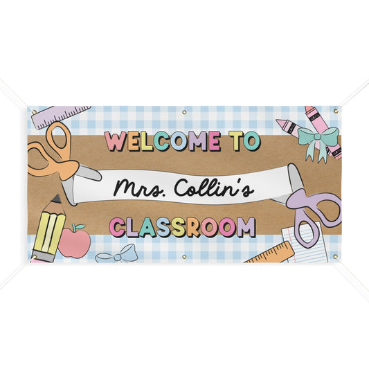 Pastel Blue Happy Teacher Personalized Classroom Banner | Banner Bar