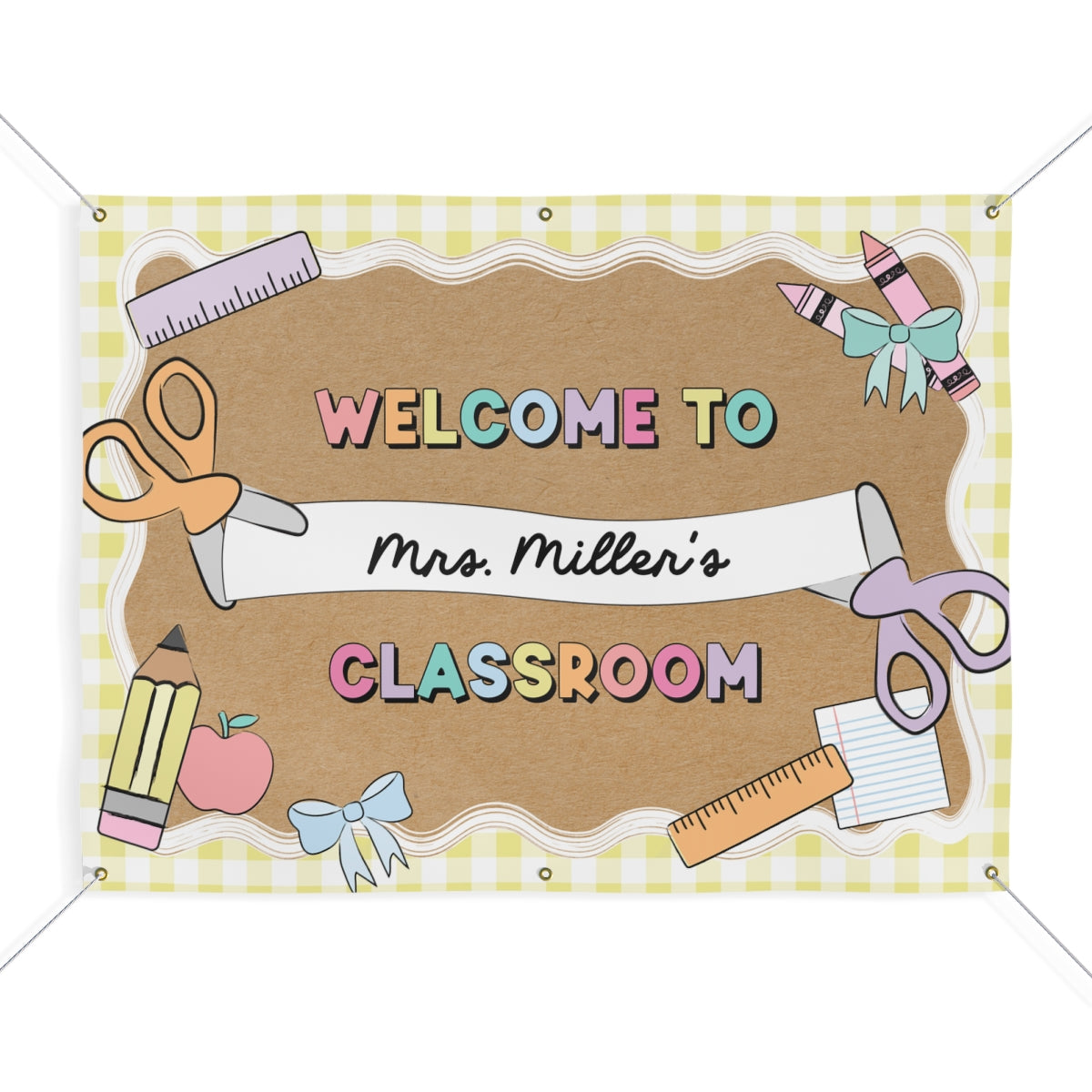 Pastel Yellow Happy Teacher Personalized Classroom Banner | Banner Bar