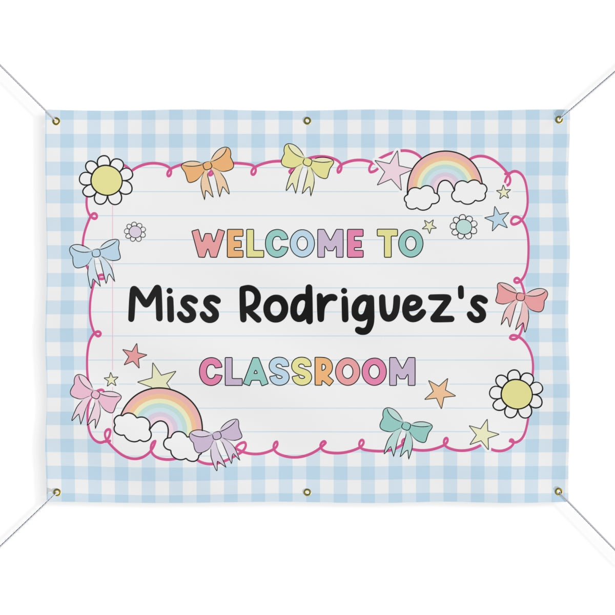 Sticker Book Blue Gingham Personalized Classroom Banner | Banner Bar