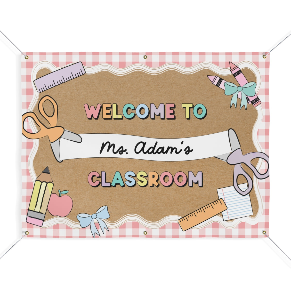 Carnation Pink Happy Teacher Personalized Classroom Banner | Banner Bar