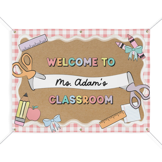 Carnation Pink Happy Teacher Personalized Classroom Banner | Banner Bar