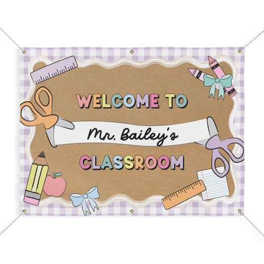Pastel Lavender Happy Teacher Personalized Classroom Banner | Banner Bar
