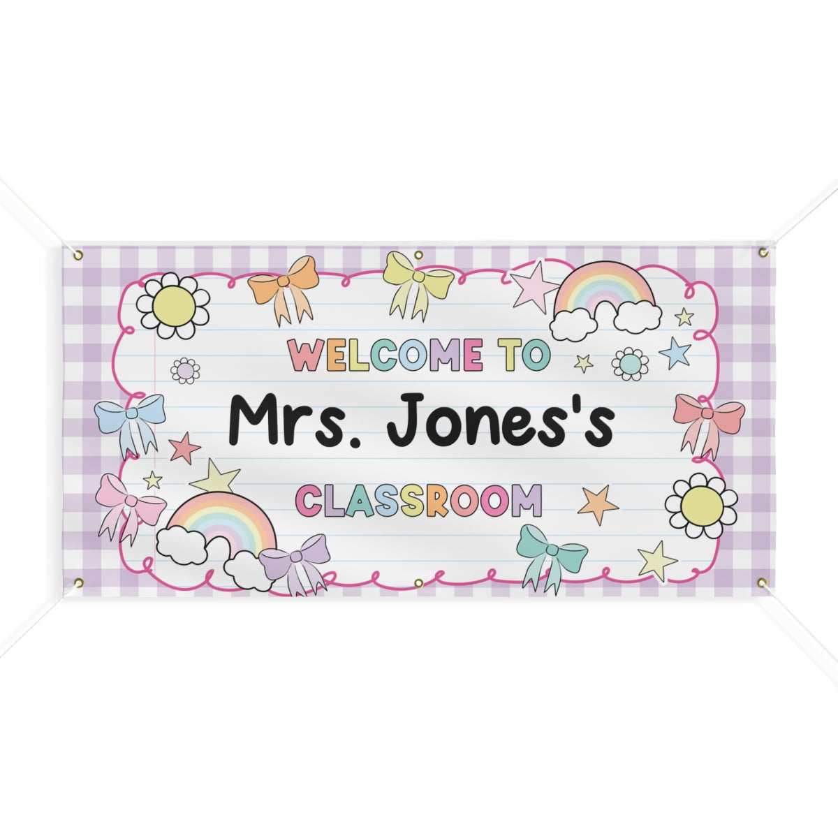 Sticker Book Lavender Gingham Personalized Classroom Banner | Banner Bar