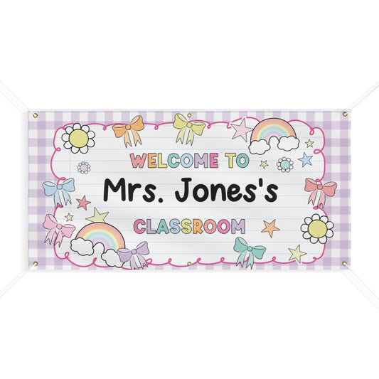 Sticker Book Lavender Gingham Personalized Classroom Banner | Banner Bar