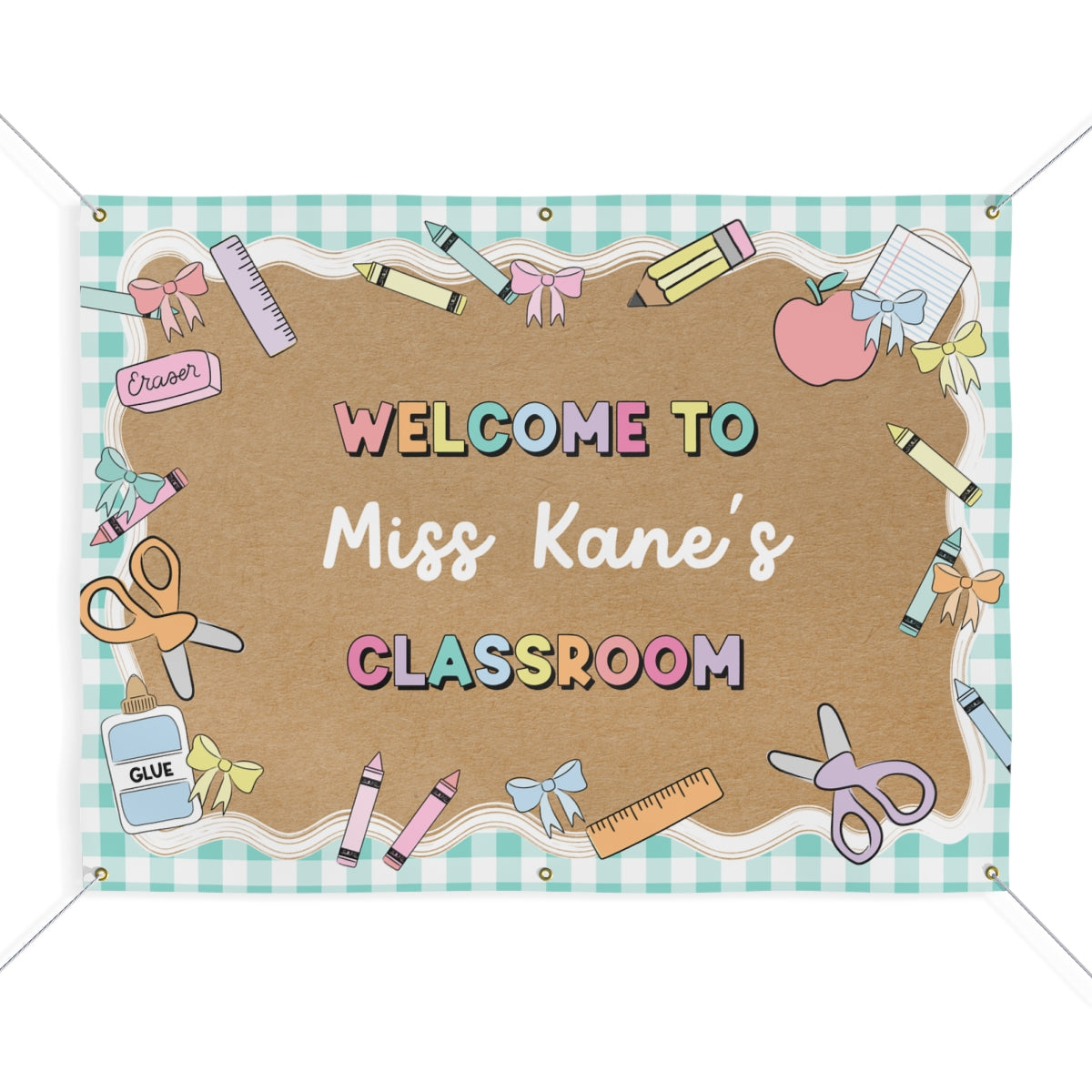 Pastel Mint Gingham School Supplies Personalized Banner | Banner Bar