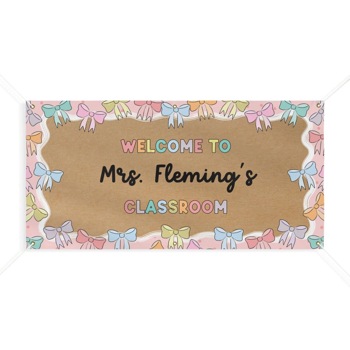 Soft Pink Bows and Kraft Paper Classroom Personalized Banner | Banner Bar