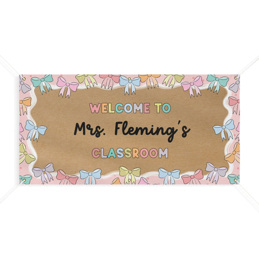 Soft Pink Bows and Kraft Paper Classroom Personalized Banner | Banner Bar