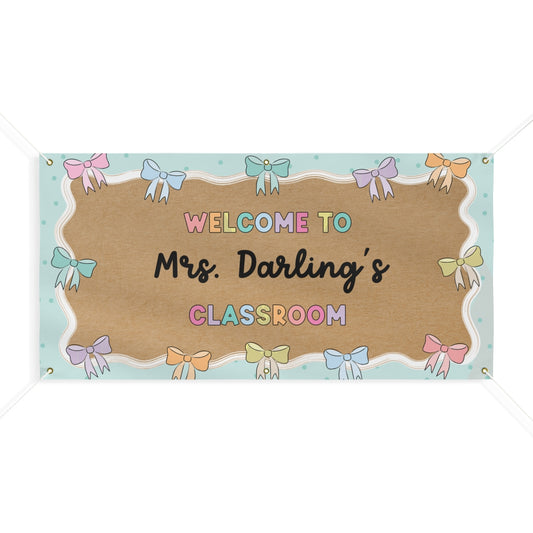 Pastel Mint Bows and Dots Personalized Classroom Banner | Banner Bar