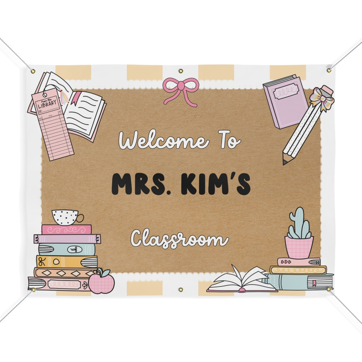 Pastel Pages & Yellow Stripes Personalized Classroom Banner | Banner Bar