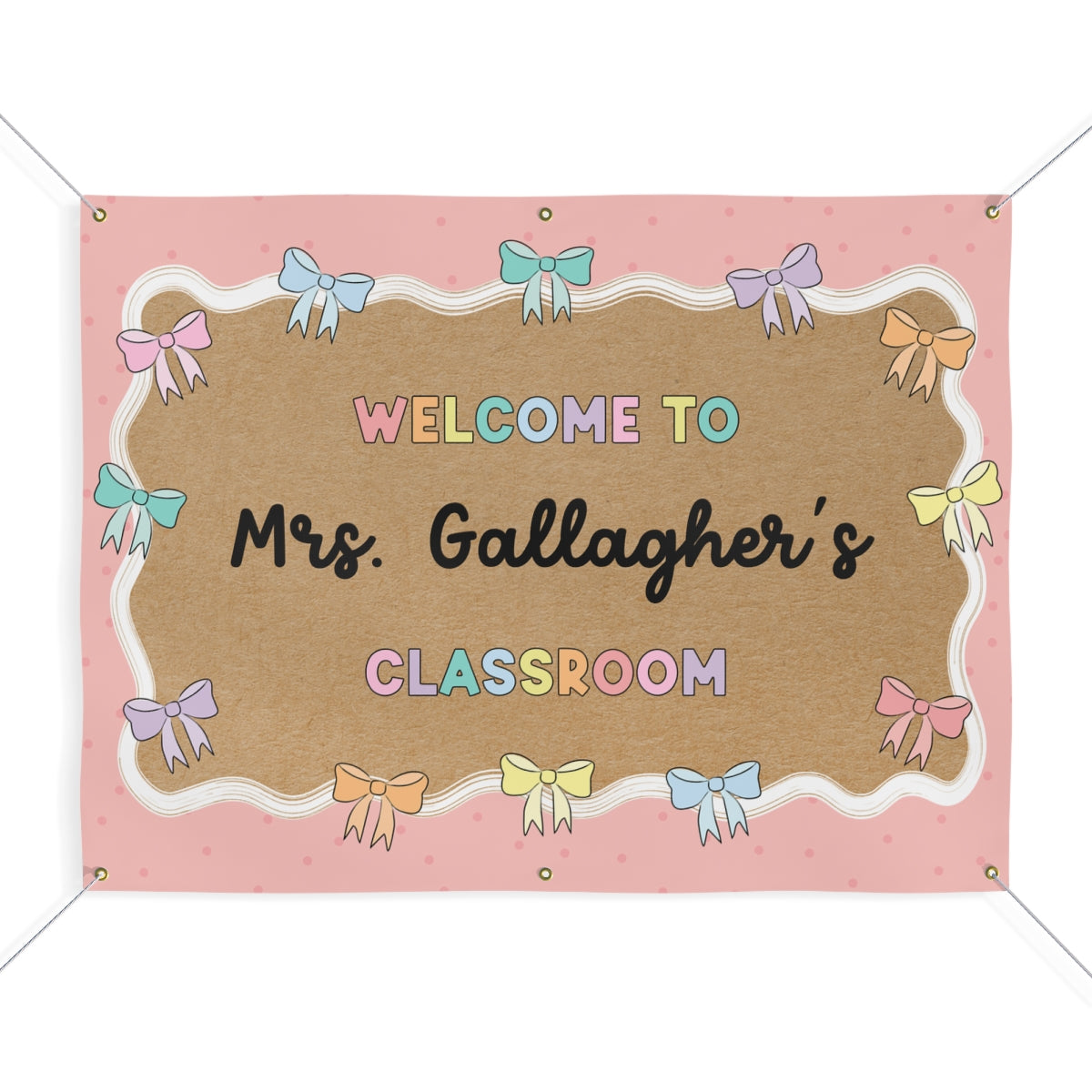 Pastel Pink Bows and Dots Personalized Classroom Banner | Banner Bar