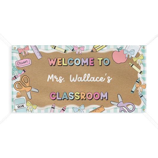 Pastel Mint Gingham School Supplies Personalized Banner | Banner Bar