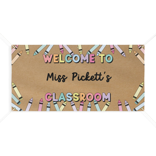 Pretty Pastel Crayons Personalized Classroom Banner | Banner Bar