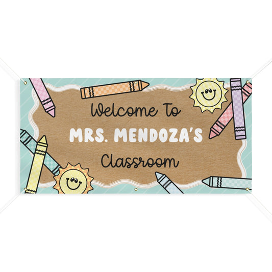 Pastel Crayons and Sunshine Personalized Classroom Banner | Banner Bar