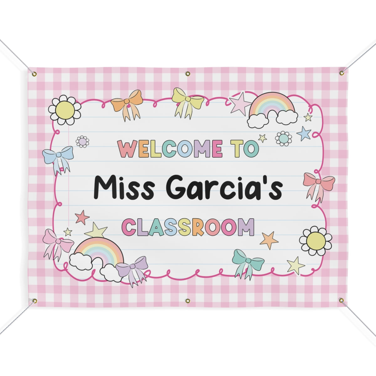 Sticker Book Pink Gingham Personalized Classroom Banner | Banner Bar