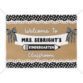 Load image into Gallery viewer, Black & White Personalized Teacher Name Bow Banner | Banner Bar
