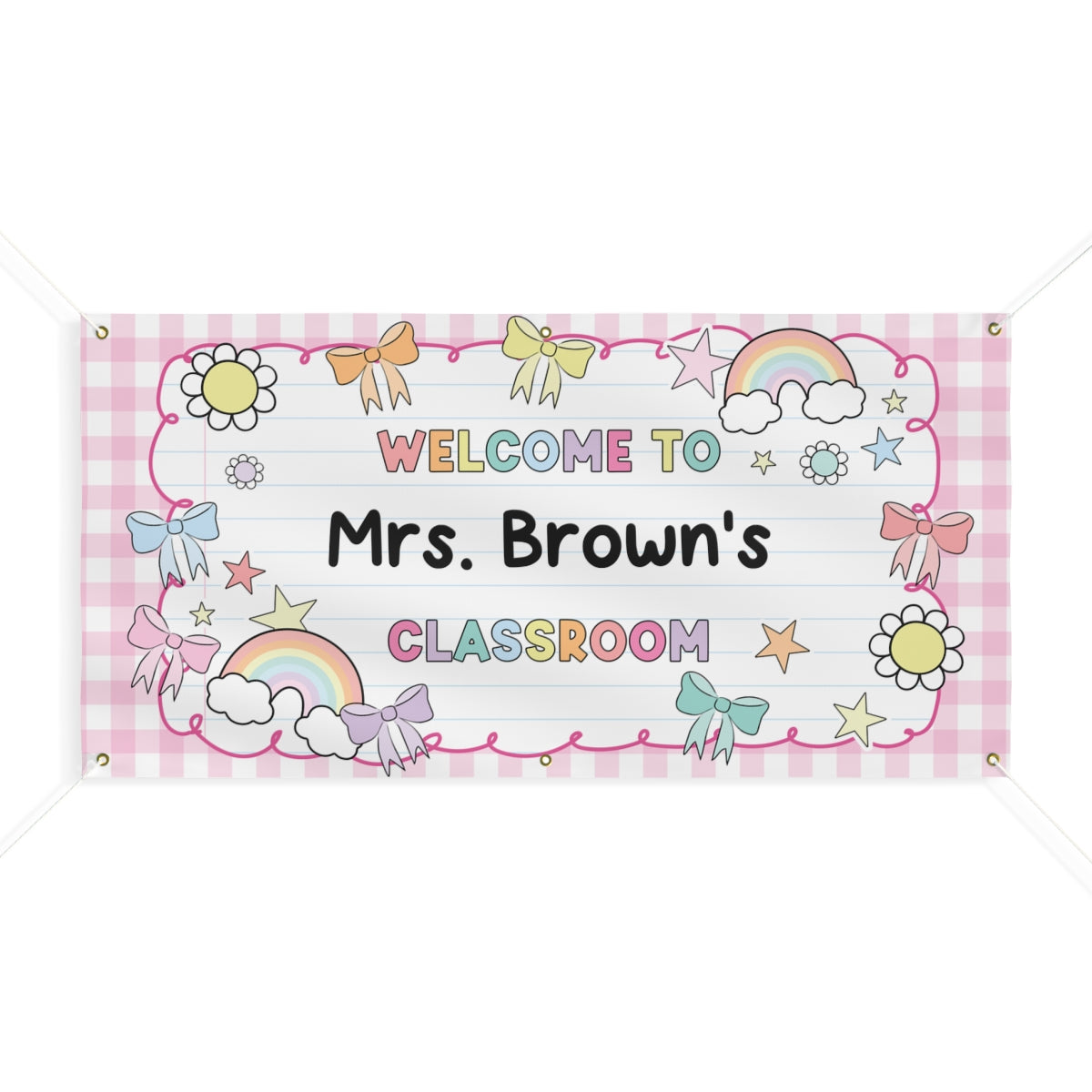 Sticker Book Pink Gingham Personalized Classroom Banner | Banner Bar