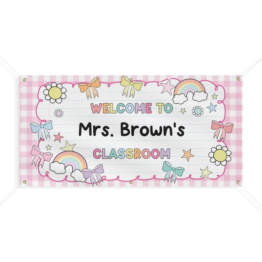 Sticker Book Pink Gingham Personalized Classroom Banner | Banner Bar