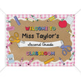 Load image into Gallery viewer, Pink Gingham School Supplies Personalized Classroom Banner | Banner Bar
