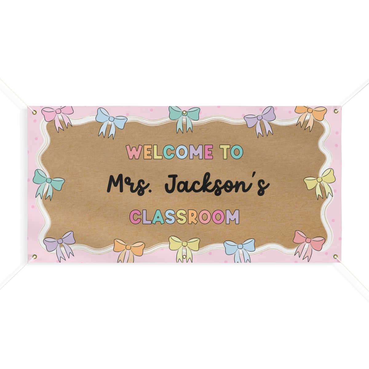 Pastel Pink Bow Personalized Classroom Banner | Banner Bar