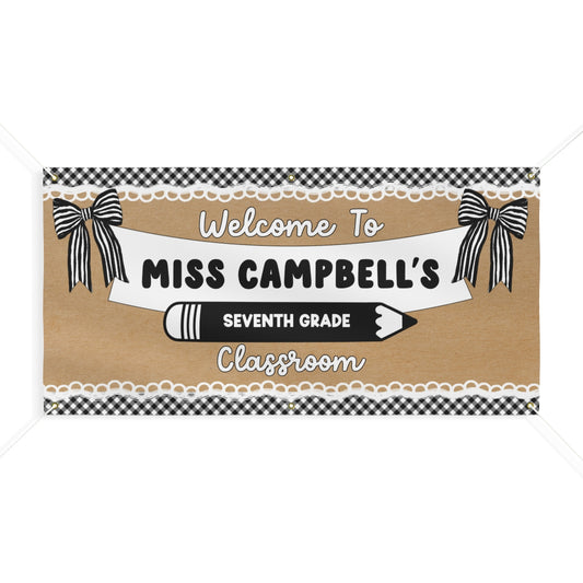 Pencil & Bows Personalized Classroom Banner | Banner Bar