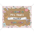 Load image into Gallery viewer, Scissors & School Supplies Pastel Pink Carnation Gingham Personalized Banner | Banner Bar
