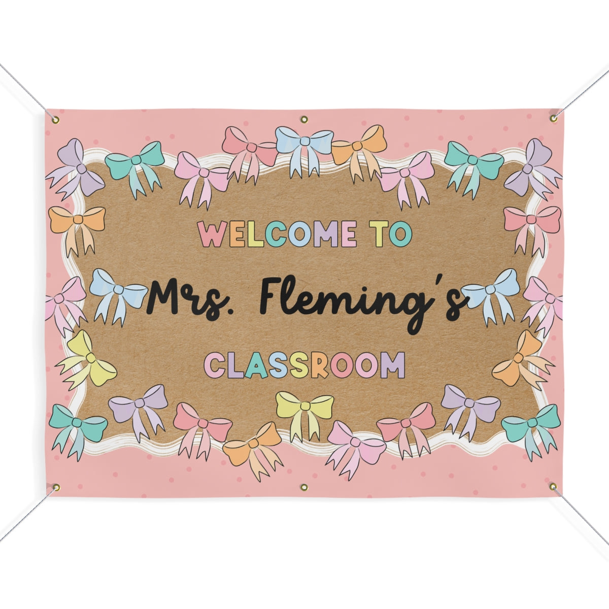 Soft Pink Bows and Kraft Paper Classroom Personalized Banner | Banner Bar