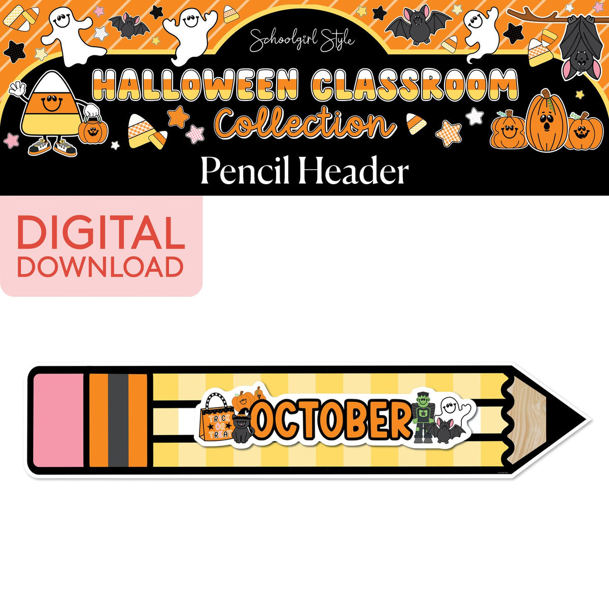 Printable Halloween October Pencil Statement Piece | 90s Teacher