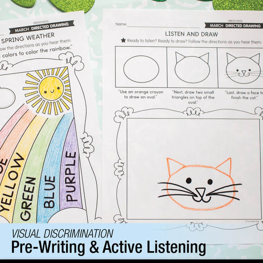 Printable Preschool March Directed Drawing Worksheets